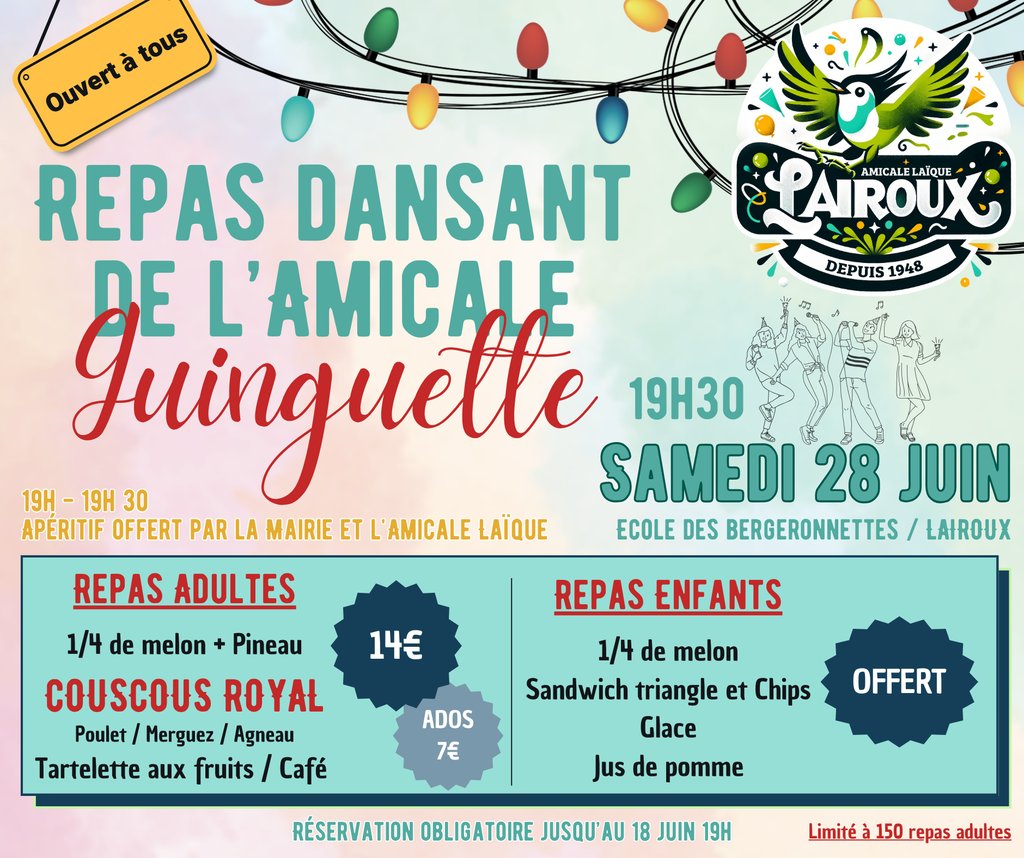 RESERVATION REPAS DANSANT 28 JUIN 2025 - AMICALE LAIQUE LAIROUX